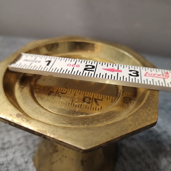 Vtg Brass Candle Holder 4.5" Octagon Base Candle Holder Castle Farm Core Holiday - Picture 7 of 7
